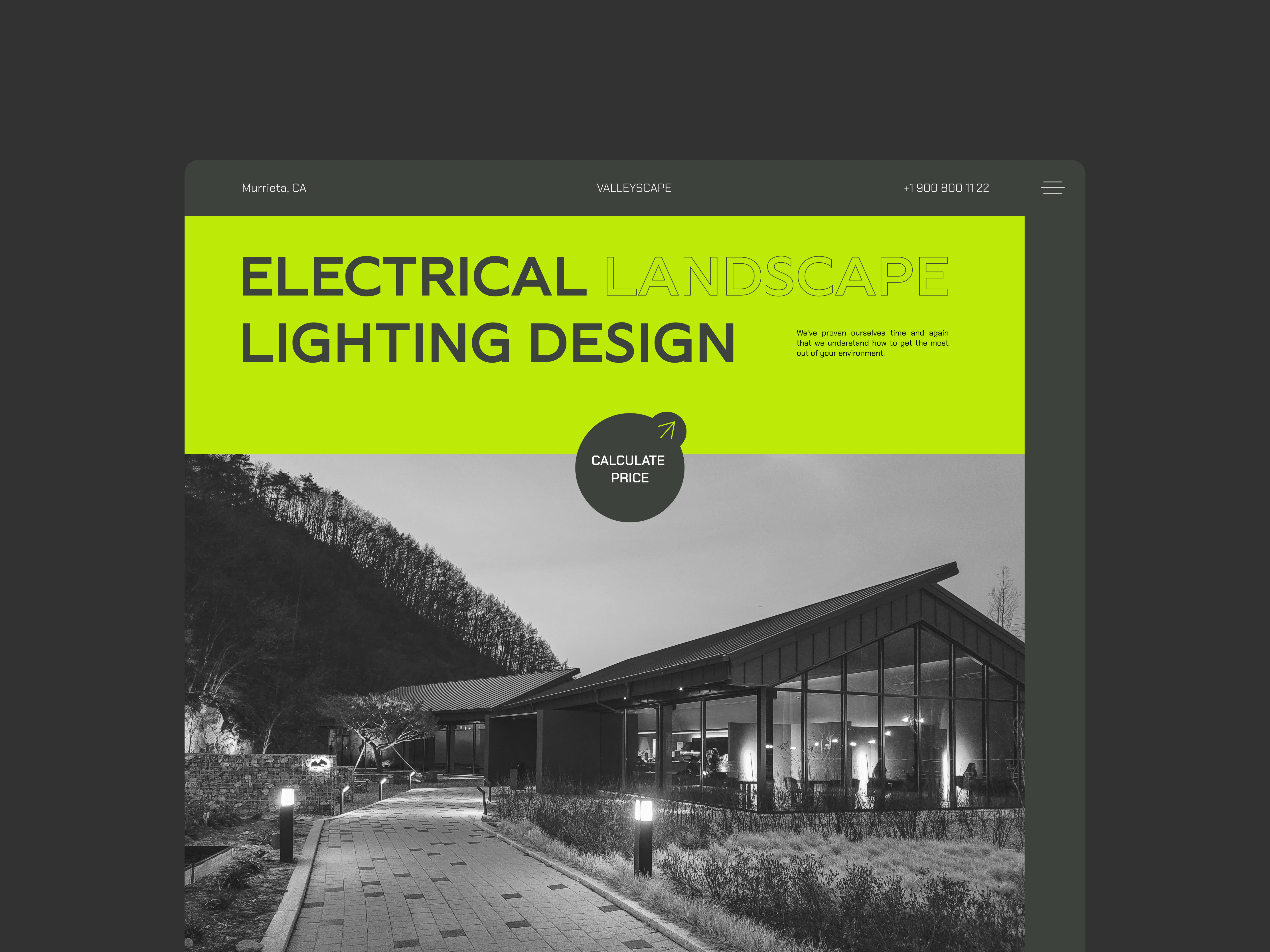 Example of Electrical Landscape Lighting Design UX/UI Landing Page