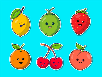 Fruit Illustrations branding cherry coconut design fruit graphic design green healty illustration illustrations lemon logo orange peach strawberry