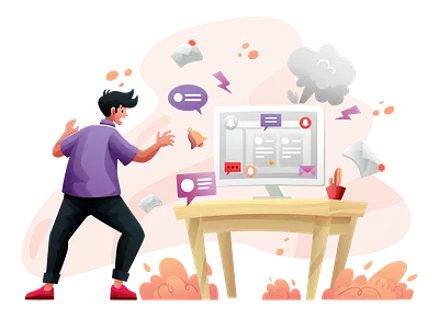 Overload Notification character hero image illustration landing page vector website