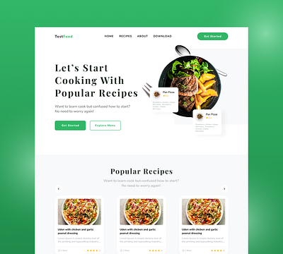 Recipe Web Landing Page Concept uiux web design