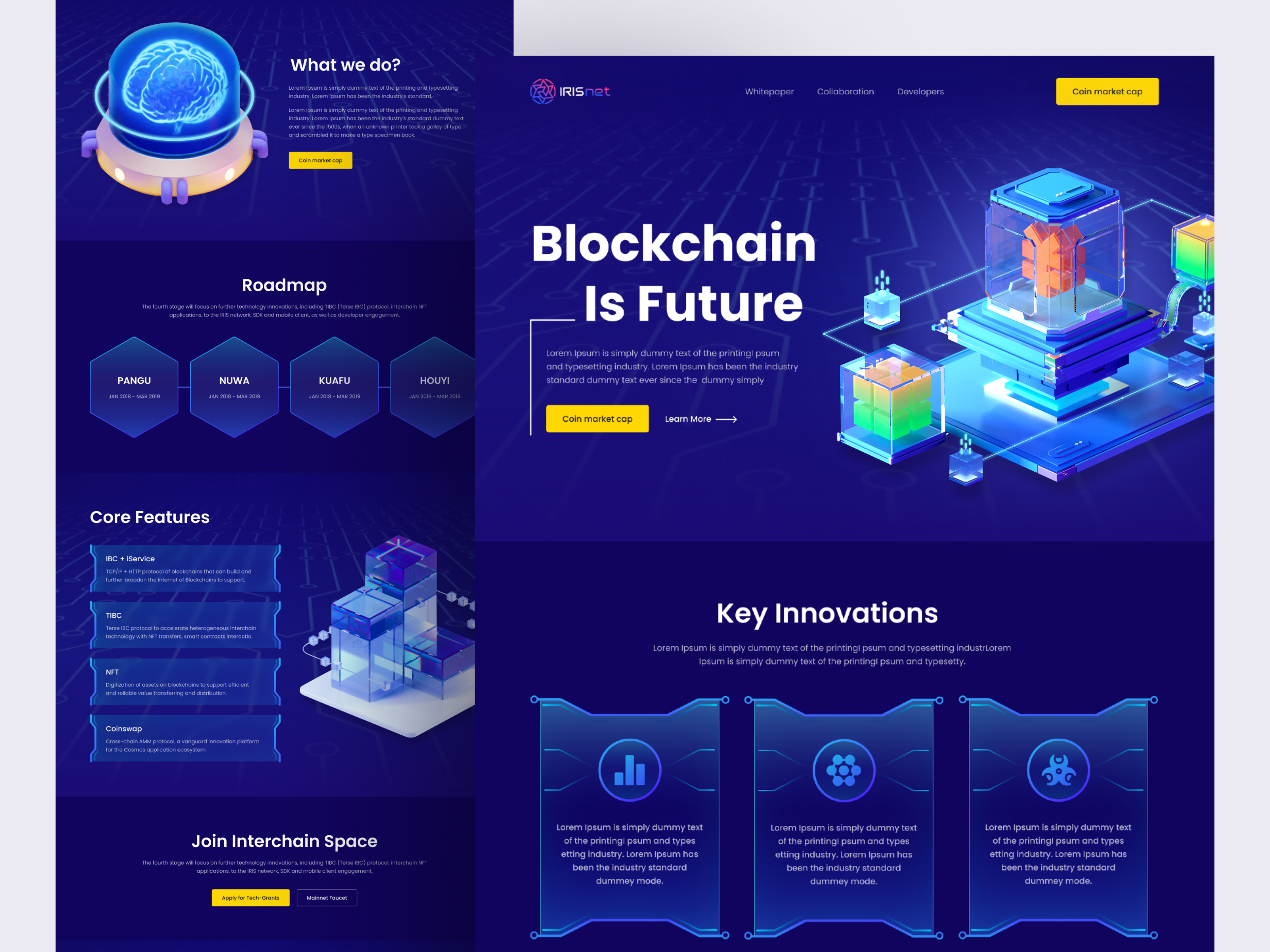 Blockchain Landing Page - Website Design bitcoin blockchain crypto cryptocurrency defi design ethereum home page interface irisnet landing landing page nft redesign template trending ui ux web design website design
