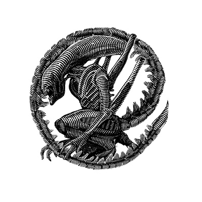 Alien engrave engraving illustration ink lineart woodcut