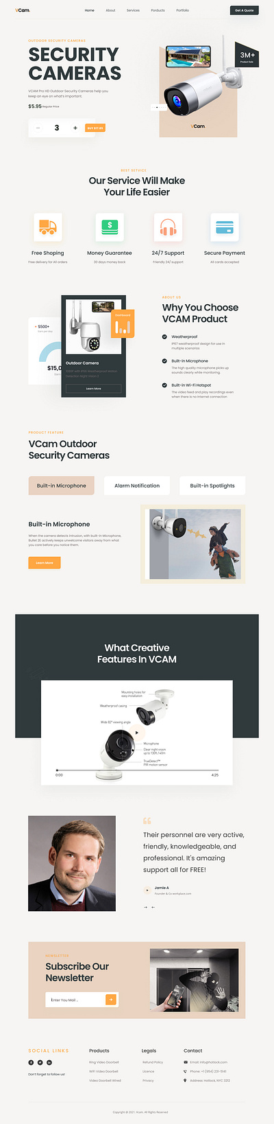Outdoor Security Camera Landing Page accesscontrol cameras home automation home automation protection home protection home security landing page outdoor camera outdoor security outdoor security camera security camera security services security system smart home ui design ux design video surveillance web design website