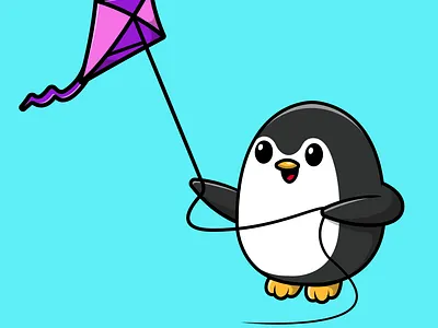 Cute Penguin Playing Kite bird