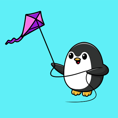 Cute Penguin Playing Kite bird