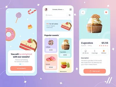 Sweets Store App android app animation app app screen design candy shop interface ios app mobile mobile app mobile app design mobile app screens mobile apps mobile ui mobileapp mobileui ui ui design uiux ux ux ui design