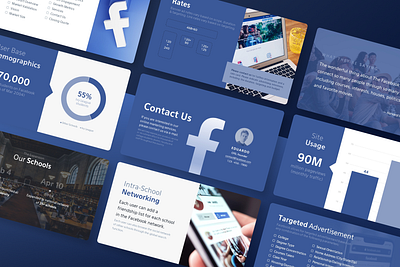 Facebook Pitch Deck Template advertisement blue facebook facebook ads facebook pitch deck graphic design investor investor deck pitch deck powerpoint presentation presentation template slide deck slide design slides startup template venture capital