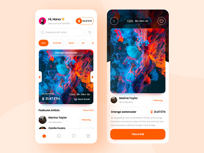 NFT Market place app 🚀 app blockchain btc crypto design eth market place mobile nft nft app nft market nft market place trend ui web3