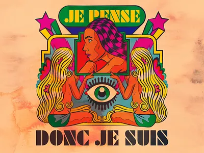 Je pense, donc Je suis design illustration popart psychedelic retro sixties vector vintage