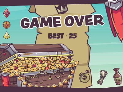 Game design / Super Balls coin diamond diamonds erdir oh erdwen flag game game design game over gem illustration lose loss pirate poison sky treasure trophy win winning