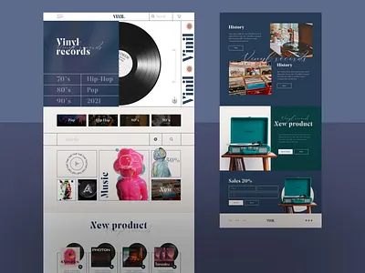 Vinyl records Website 2.0 70 90s app design figma gram landing page music photoshop player pop sales shop ui ui ux vinyl records website web design web site website