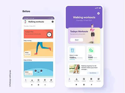 Walking workouts app Home UI figma kerala pedometer app ui uiux user experience design walking workouts