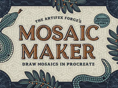 Mosaic Maker - Procreate Brushes brush brushes fauxsaic fauxsaics mosaic mosaics procreate roman snake snakes tile tiles vintage
