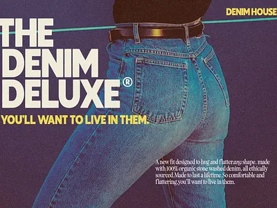 Playing with Kilimanjaro Sans 70s 80s advert advertising bold denim editorial eighties jeans layout magazine retro vintage