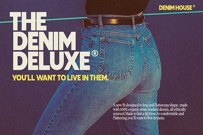 Playing with Kilimanjaro Sans 70s 80s advert advertising bold denim editorial eighties jeans layout magazine retro vintage