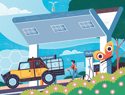 Hydrogen Cars - The Wall Street Journal colour design editoral editorial illustration illustration illustrator print