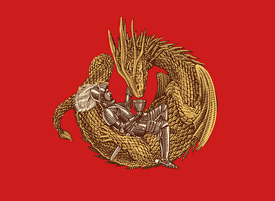 Dragon&knight engrave engraving illustration ink lineart strokes woodcut