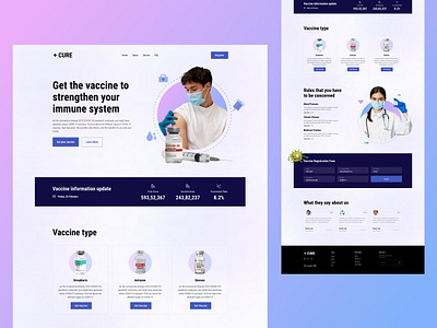 CURE - Vaccination Program Website banner design covid 19 gradient website graphic design health care platform healthcare medical minimal design modern website pandemic ui uidesign uiux vaccine vaccine landing page vaccine website webdesign