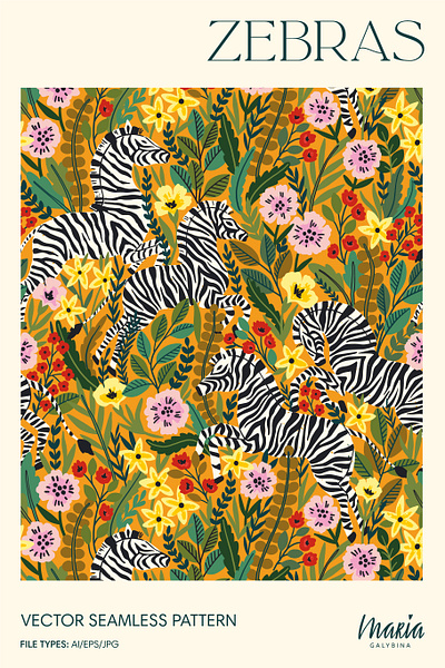 ZEBRAS vector seamless pattern animal design floral flower graphic design illustration pattern seamless surface vector zebra