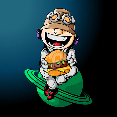 CUTE HAPPY CHARACTER WITH BIG BURGER art burger character design doodle graphic design illustration logo vector