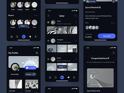 NFTS Dark Mode - NFT Mobile App UI Kit mobile mobileapp nft nftmobileapp ui ux