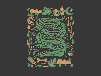 A Night In Allapattah - Alligator Illustration alligator black crocodile design florida green illustration jungle levy miami noah noah levy swamp tropical vector