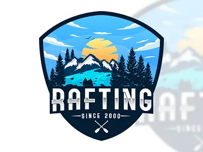 Rafting illustration logo logodesign mountain pleasure rafting river travel and hotel vacation vintage