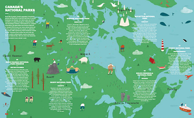 Canada's National Parks - Bay Street Bull bruce peninsula canada cartography colour country map editorial fun gwaii haanas illustrated map illustration magazine map map illustration national parks nature people wildlife