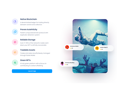 Feature page about app clean contact form crypto design download feature finance form home icons launch launch app nft pastel sale sales sergushkin.com ui