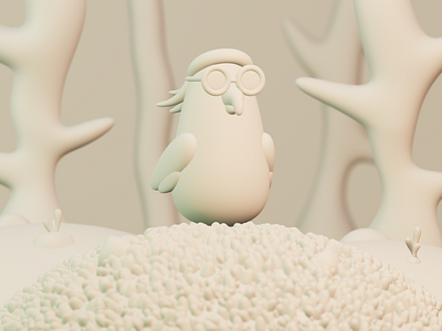 The Little Bird In The Jungle 3d 3ddesign bird blender character clay cute design illustration jungle lowpoly minimal render ui