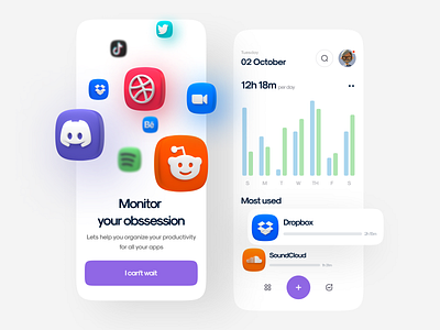 App Monitor 3d chart discord dribbble graph mobile app onboarding piqo ui8