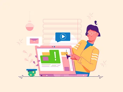 A laptop background branding business cartoon design illustration logo man person technology ui vector