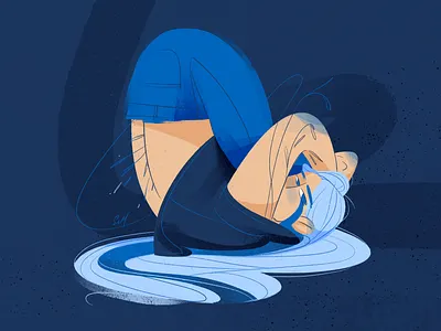 Blue feeling blue palette charachter draw emotions illustration illustrator mental health pose procreate