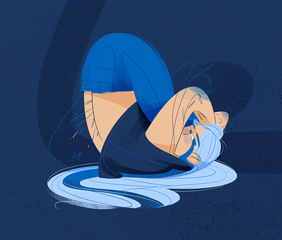 Blue feeling blue palette charachter draw emotions illustration illustrator mental health pose procreate