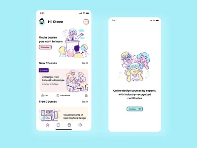 Online Learning Mobile App design graphic design illustration inspiration learningapp onlinecourse ui ux vector