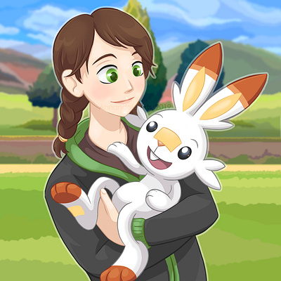 Pokemon - Scorbunny and trainer cute illustration pokemon