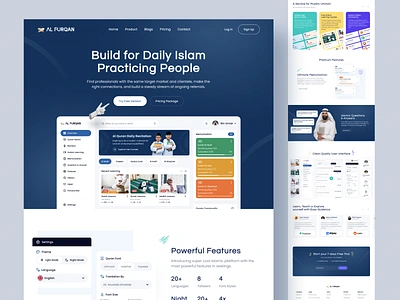 Al Furqan Website Landing Page arabic learning charity website educational website edutech elearning platform halal halal agency islam islamic islamic website landing page masjid islamic center muslim nasim organisation website podcast quran quran mazid uiux design webflow website design