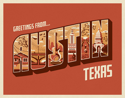 Flatstock 77 at SXSW austin dan kuhlken design dkng dkng studios geometric greetings from illustration nathan goldman postcard poster texas vector