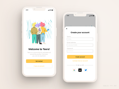 Daily UI — 001 branding dailyui design login mobile mobile app mobile app design mobile ui signup ui uidesign