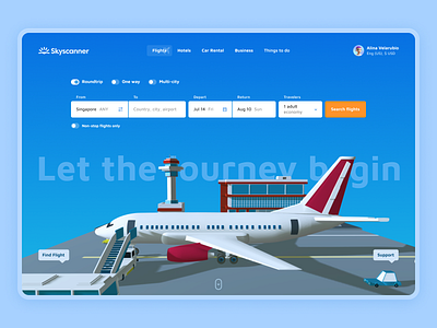 Let the journey begin ✈️ 3d booking c4d cinema4d graphic design search skyscanner travel ui ui design