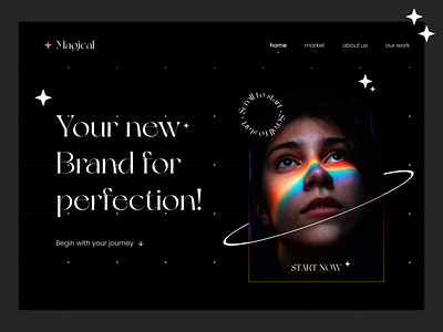 Web design- Dark and inspirational website hero section branding dark design flat graphic design hero section illustration inspirational landing page logo modern navigation rainbow scroll serif start now ui vector web design