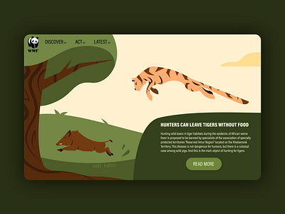 Tiger hunts wild boar | Landing page adobe illustrator animal art boar character graphic design green hunter illustration landing landing page nature orange tiger tree vector website website illustration wild yellow