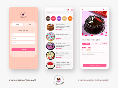 Cake Spark Mobile App cake app cake delivery app cake home delivery category design clean clean signup clean ui design food app food app design fouzia abida homemade cake app mobile app online cake store online store simple app design ui ui ux ui ux design unique ux