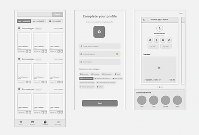 Wireframe Dashboard and Complete your profile add to cart miro mobile design mockup product design product page profile ux design wireframe wireframing