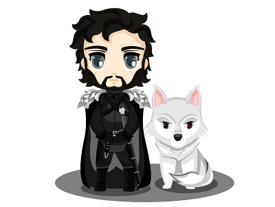 Jon Snow y Fantasma casastark chibis design diseño fantasma huargo illustration jonsnow lobo ui ux vector vector illustration