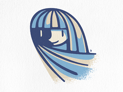 Blue hair girl graphic design illustration