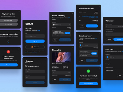 Savage — Design tokens [by PixelPlex] blockchain buy crypto currency design system ethereum figma form input field marketplace minimal modal nft popup purchase transaction ui ux