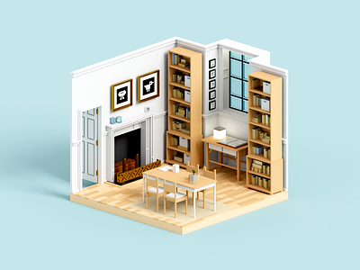 Book Room 3d architecture book illustration minimal render room voxel voxelart