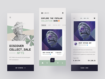 NFTMAN - NFT Auction Mobile App app auction bitcoin card crypto crypto wallet cryptoart cryptocurrency elegant ethereum market mobile app nft nft art nfts product shop trade ui ux
