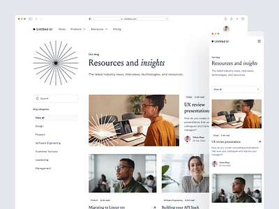 Blog home — Untitled UI articles blog blog home cms design system figma minimal minimalism resources side bar sidebar sidenav simple tabs web design webflow